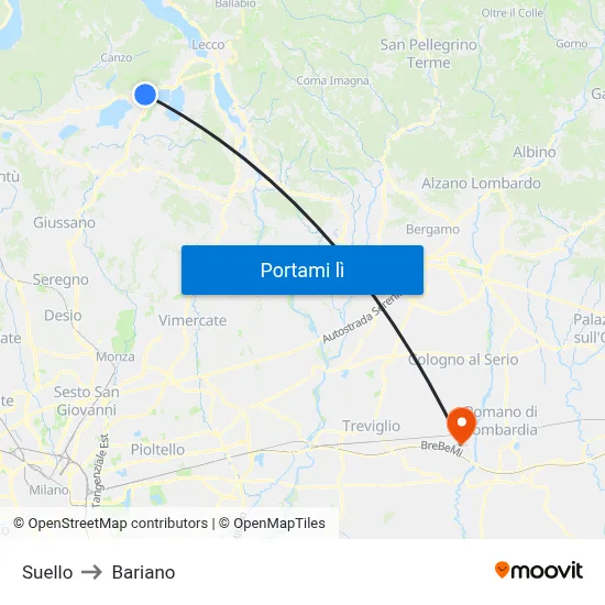 Suello to Bariano map