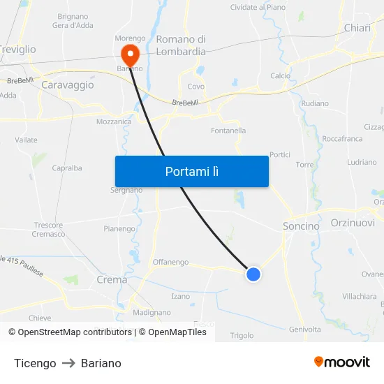 Ticengo to Bariano map