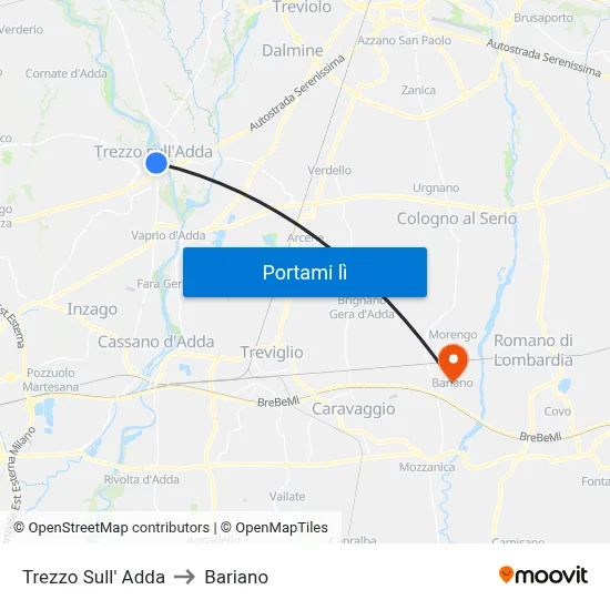 Trezzo Sull' Adda to Bariano map