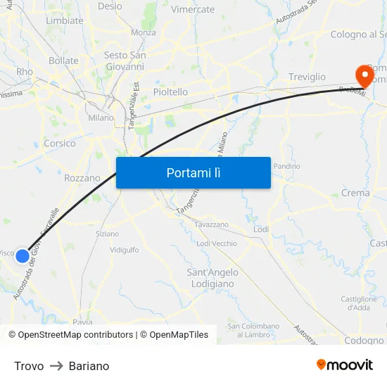 Trovo to Bariano map