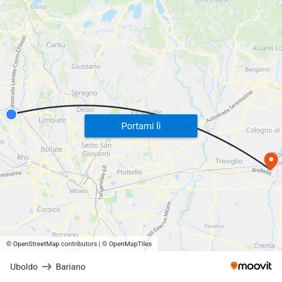 Uboldo to Bariano map