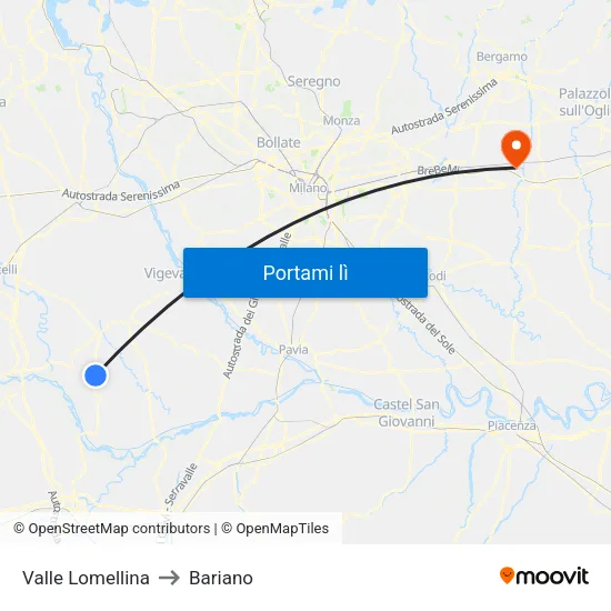 Valle Lomellina to Bariano map