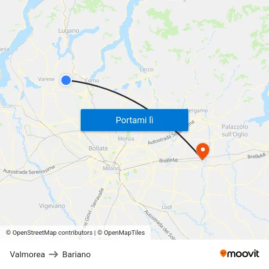 Valmorea to Bariano map
