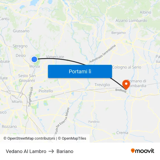 Vedano Al Lambro to Bariano map