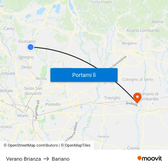 Verano Brianza to Bariano map