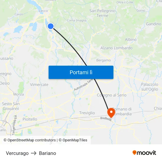 Vercurago to Bariano map