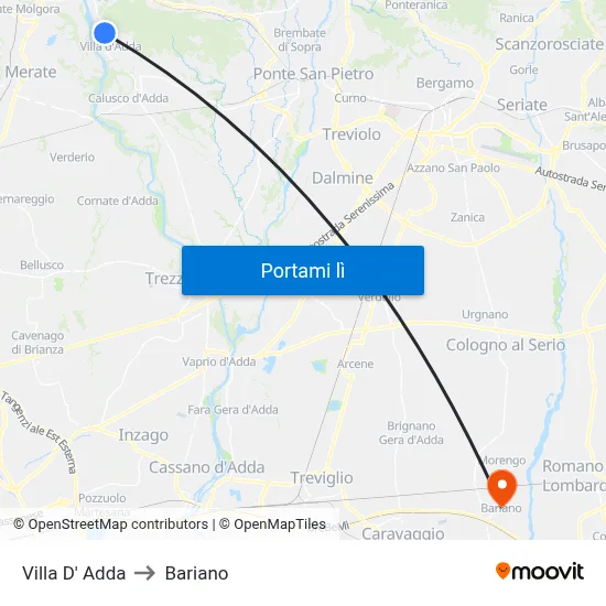 Villa D' Adda to Bariano map