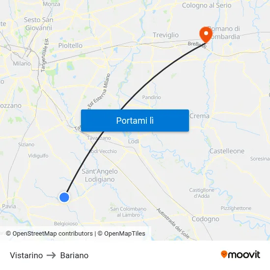 Vistarino to Bariano map