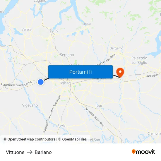 Vittuone to Bariano map