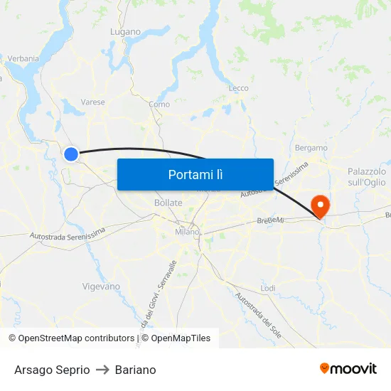 Arsago Seprio to Bariano map