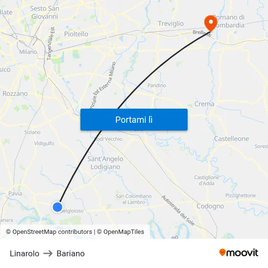 Linarolo to Bariano map