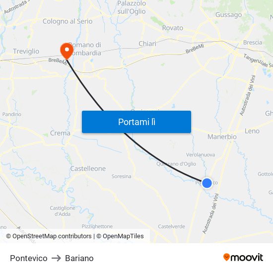 Pontevico to Bariano map