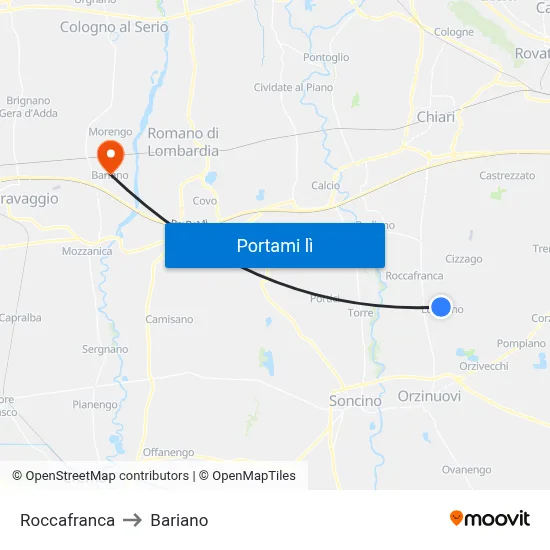 Roccafranca to Bariano map