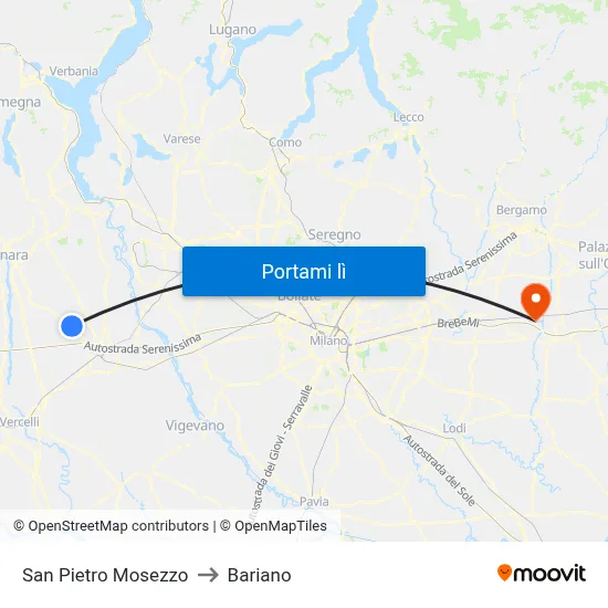 San Pietro Mosezzo to Bariano map