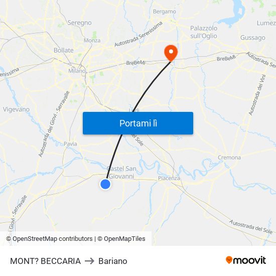 MONT? BECCARIA to Bariano map