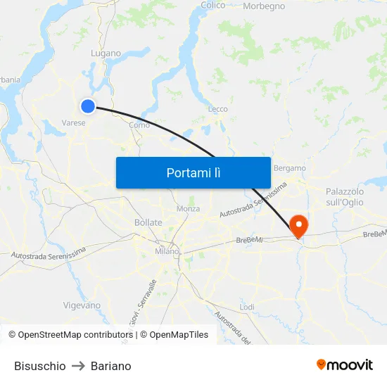Bisuschio to Bariano map