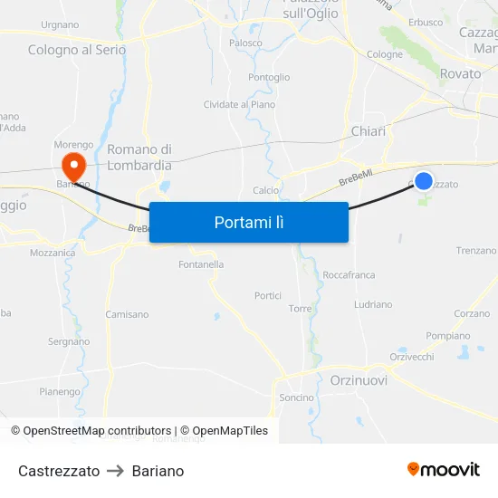 Castrezzato to Bariano map