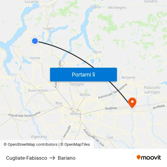 Cugliate-Fabiasco to Bariano map
