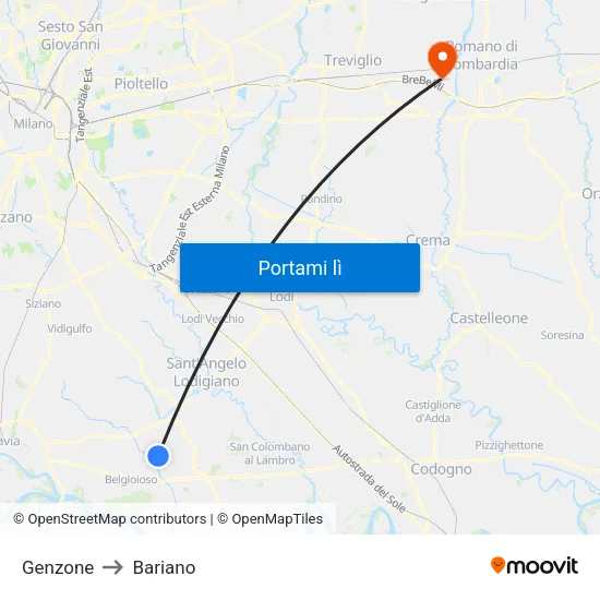 Genzone to Bariano map
