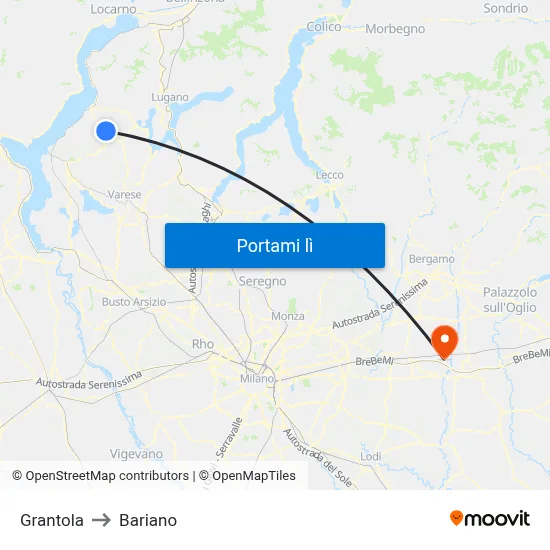 Grantola to Bariano map