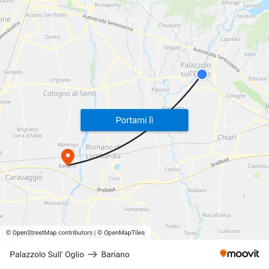 Palazzolo Sull' Oglio to Bariano map