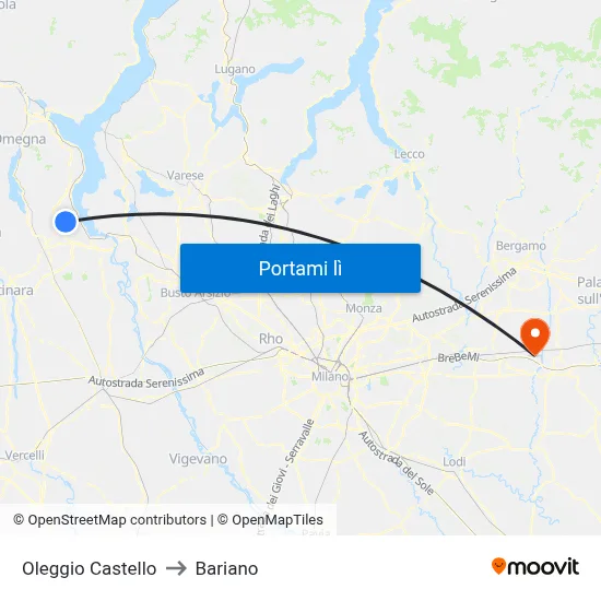 Oleggio Castello to Bariano map