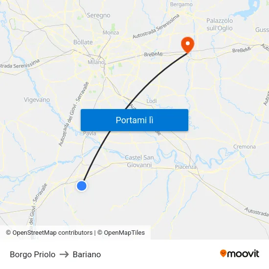 Borgo Priolo to Bariano map