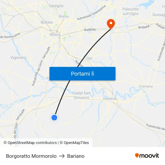Borgoratto Mormorolo to Bariano map