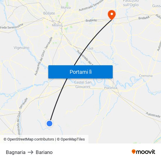 Bagnaria to Bariano map