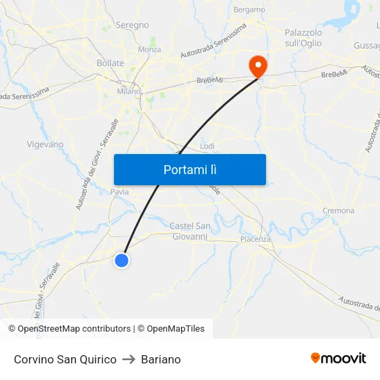 Corvino San Quirico to Bariano map
