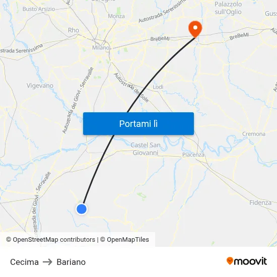 Cecima to Bariano map