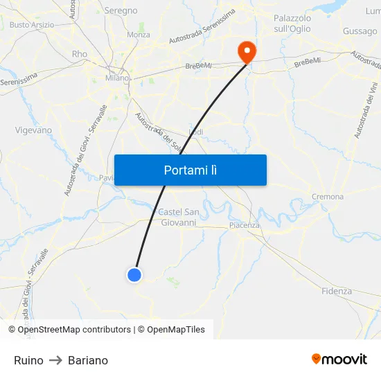 Ruino to Bariano map