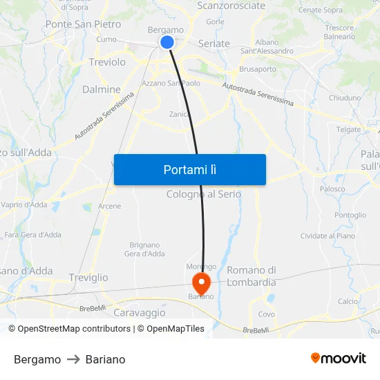 Bergamo to Bariano map