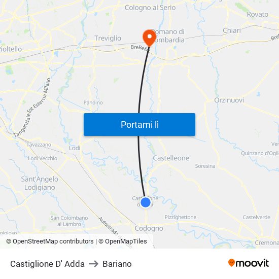 Castiglione D' Adda to Bariano map