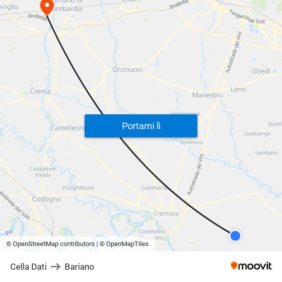 Cella Dati to Bariano map