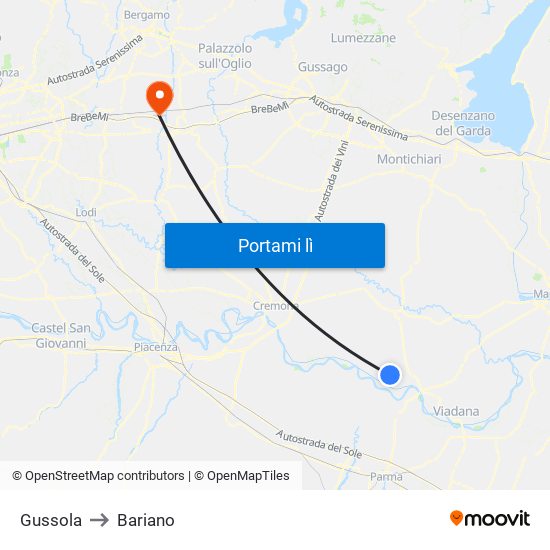 Gussola to Bariano map