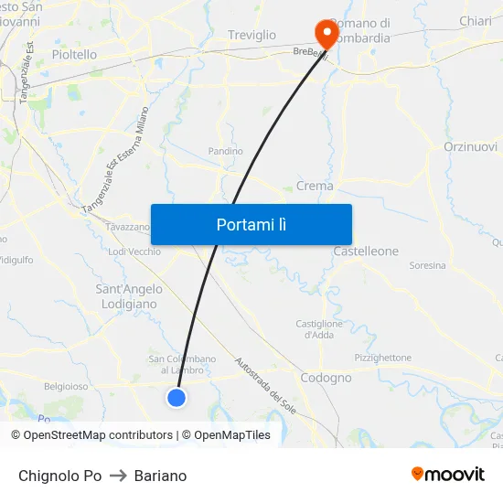 Chignolo Po to Bariano map