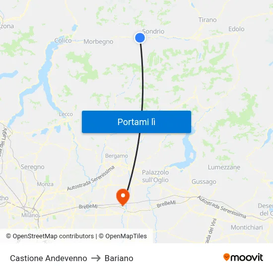 Castione Andevenno to Bariano map