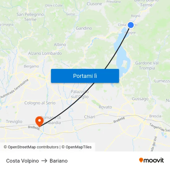 Costa Volpino to Bariano map