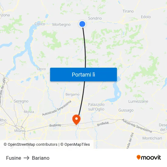 Fusine to Bariano map