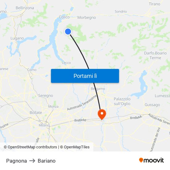 Pagnona to Bariano map