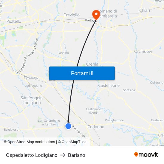 Ospedaletto Lodigiano to Bariano map