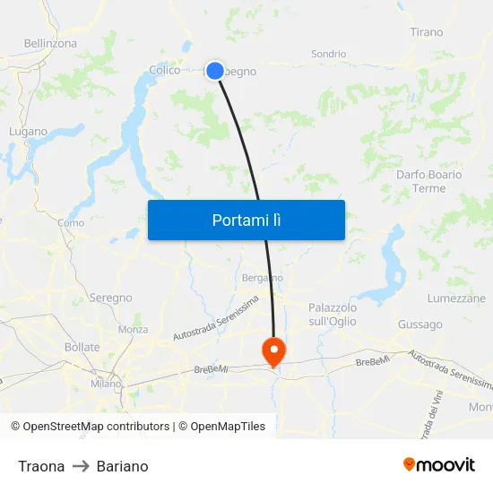 Traona to Bariano map