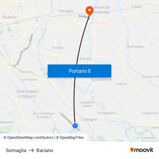 Somaglia to Bariano map