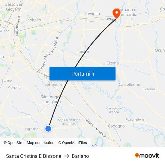 Santa Cristina E Bissone to Bariano map