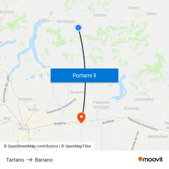 Tartano to Bariano map