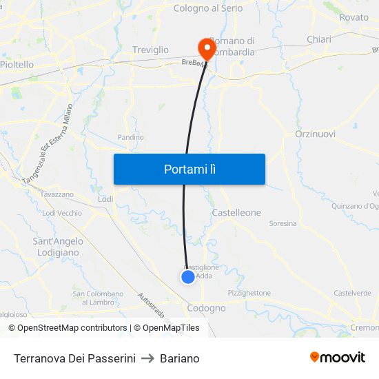 Terranova Dei Passerini to Bariano map