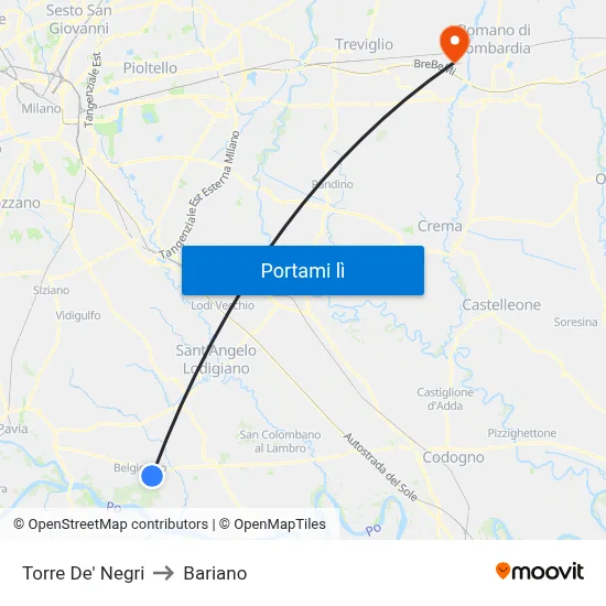 Torre De' Negri to Bariano map
