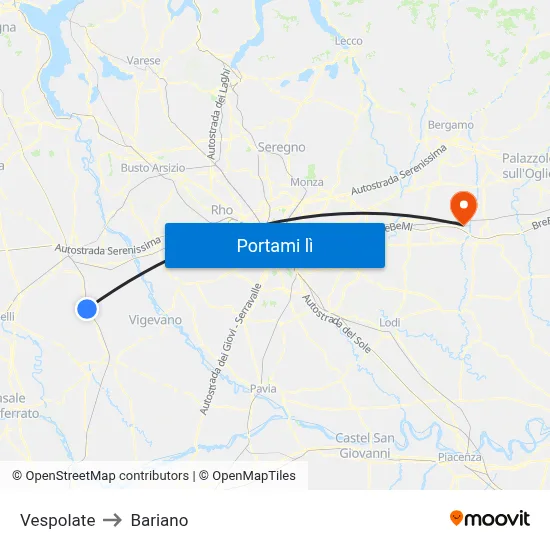 Vespolate to Bariano map