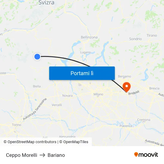 Ceppo Morelli to Bariano map